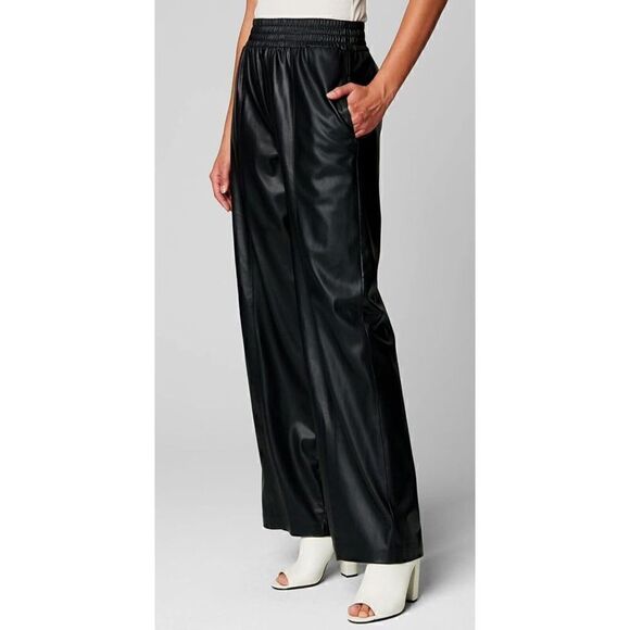 BlankNYC Black Pleather Wide Leg Pants Women's Medium Pull On High Rise Trousers - Picture 3 of 16